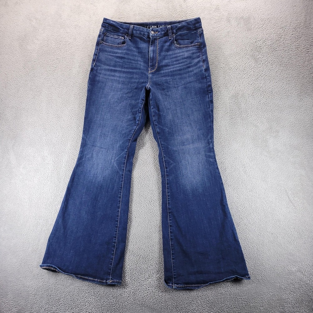 American Eagle Jeans Womens 12 Short Blue Curvy Super High Rise Flare Stretch